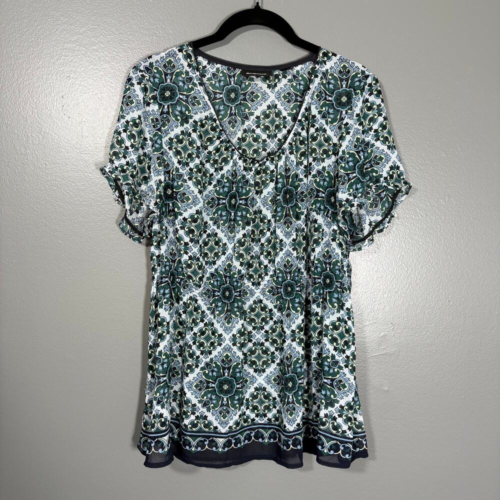 Avenue Teal Floral Y2K Boho Babydoll Peasant Blouse - 14/16 - Women's Plus Size